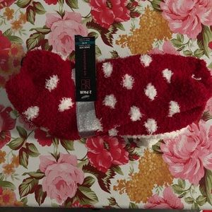 2 Pairs Red and White Fuzzy Socks